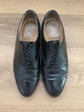 Stetson Men’s 9.5D Black Leather Cap Toe Oxford Dress Shoes Vintage Classic